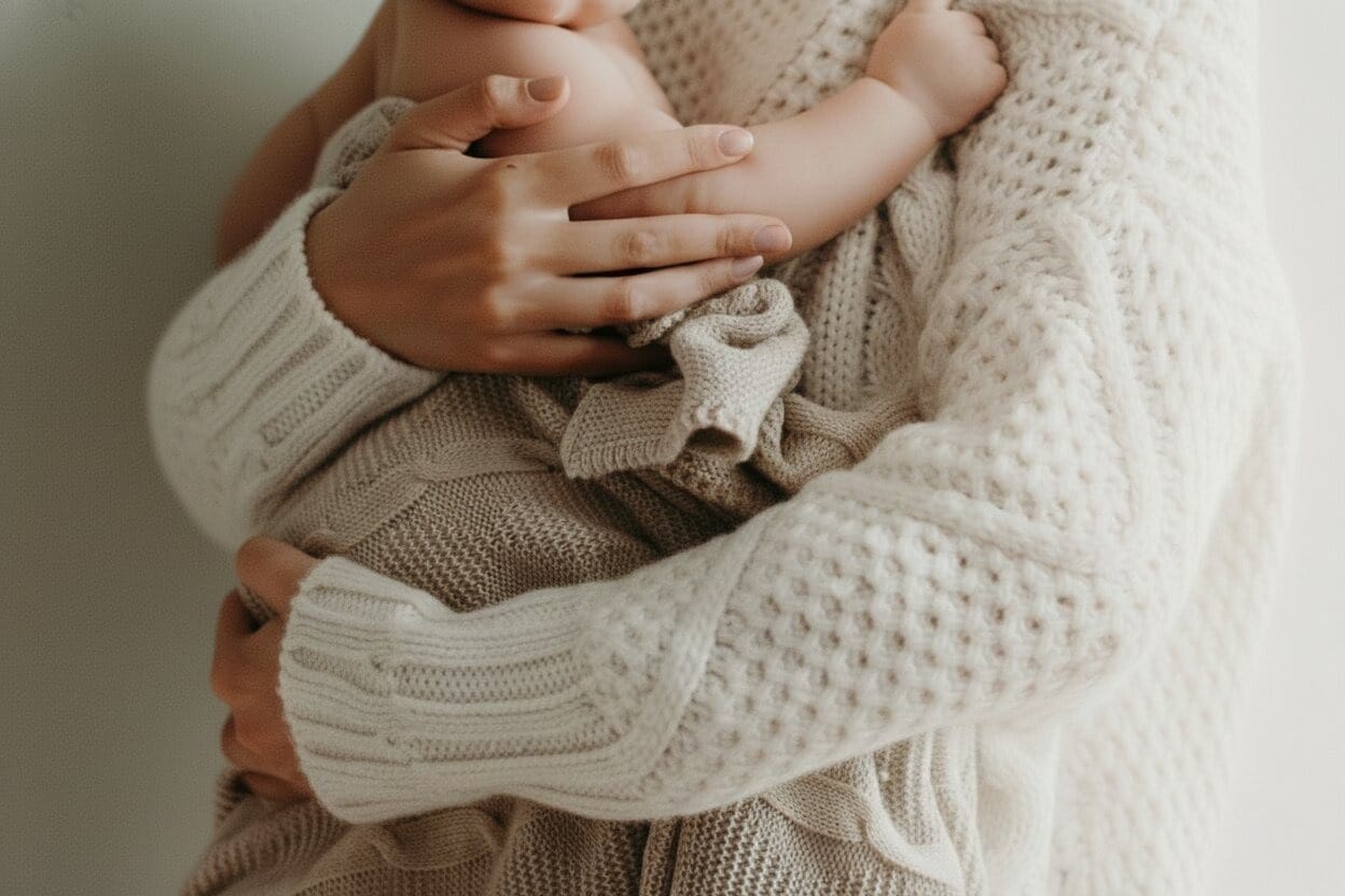 Mom and newborn smiling together