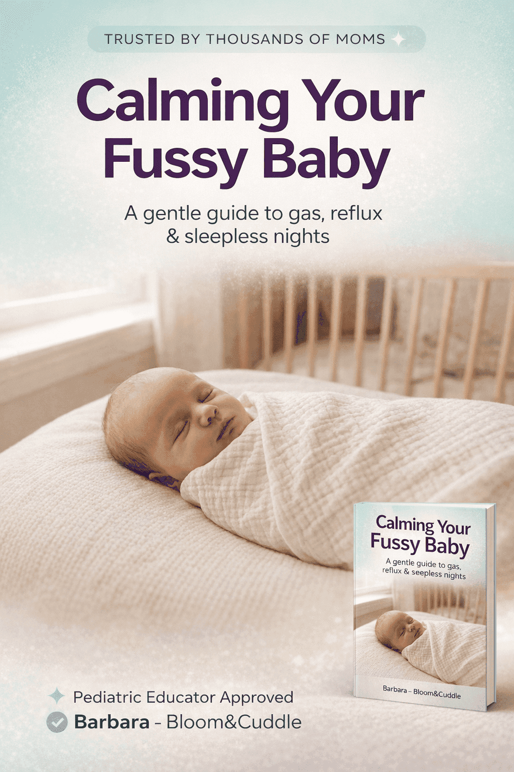 Calm baby resting peacefully in mother's arms